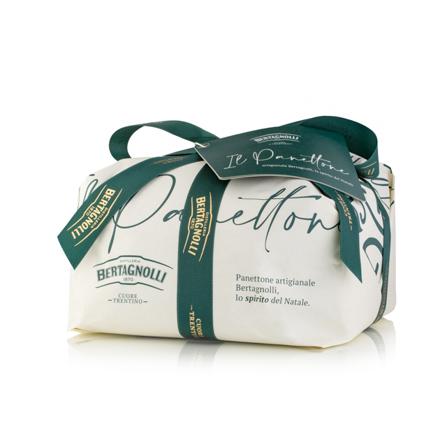 Panettone artigianale con uvetta e crema alla Grappa di Moscato, incartato (1000g)