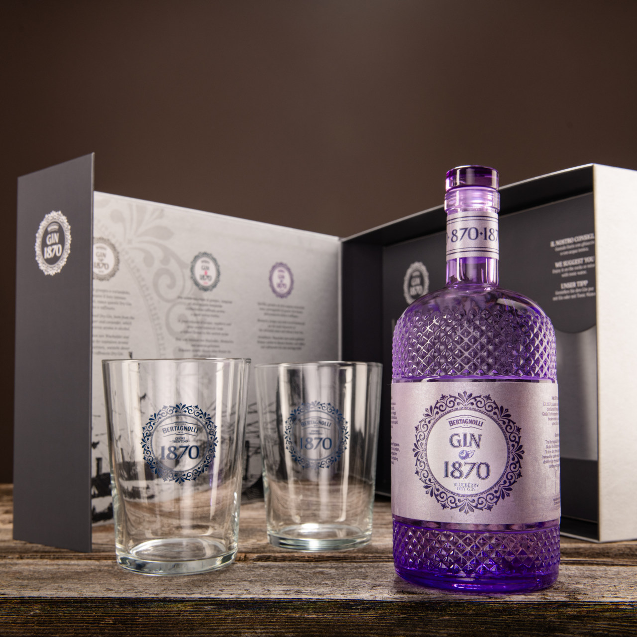 Gin1870 Blueberry Dry Gin Box with 2 Glasses
