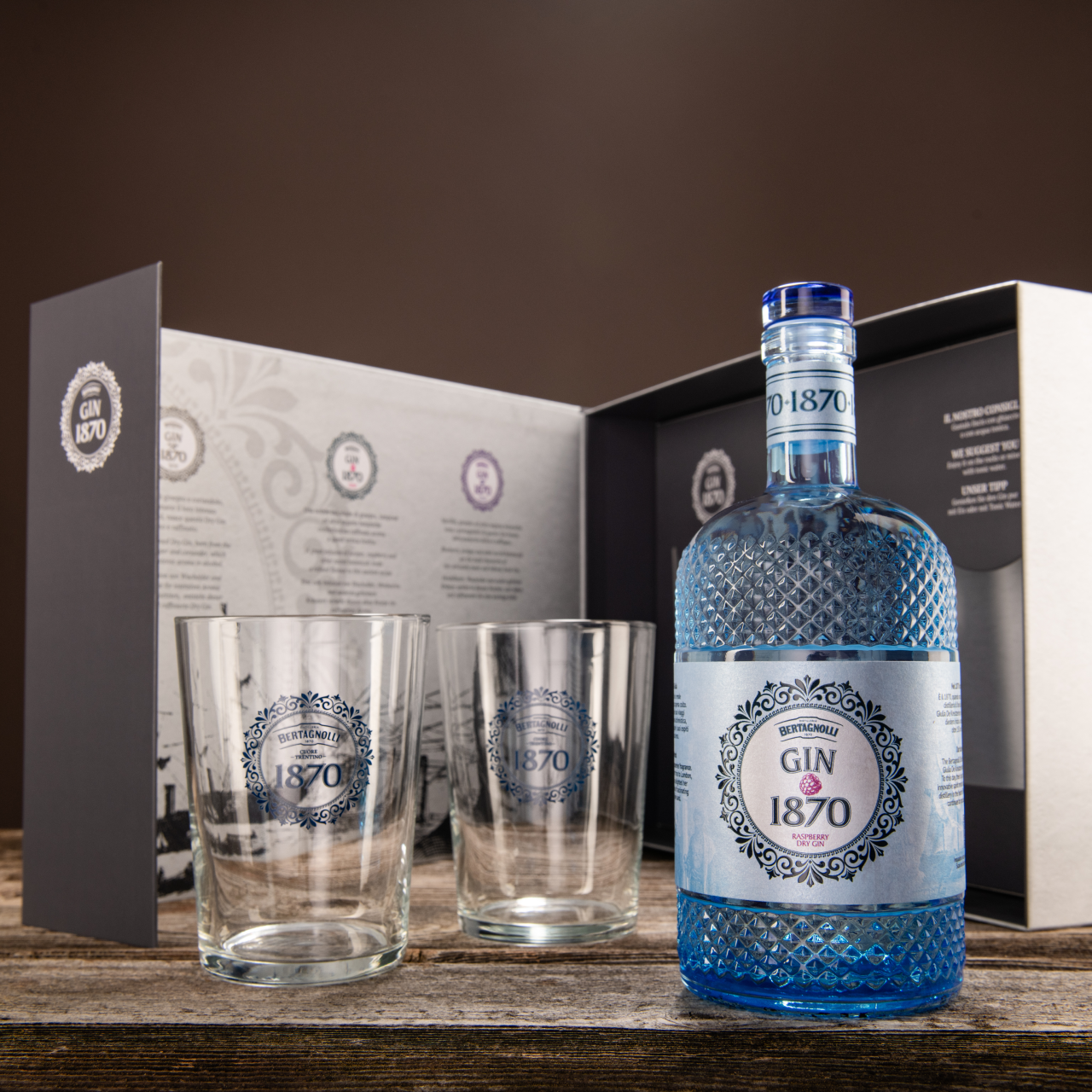 Gin1870 Raspberry Dry Gin Box with 2 Glasses